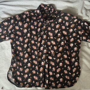 Madewell Black Pink Floral  Corduroy Button Down Shirt, size Small Oversized Fit